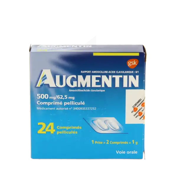 AUGMENTIN 500 MG / 62.5 MG Adulte, Comprimé pelliculé