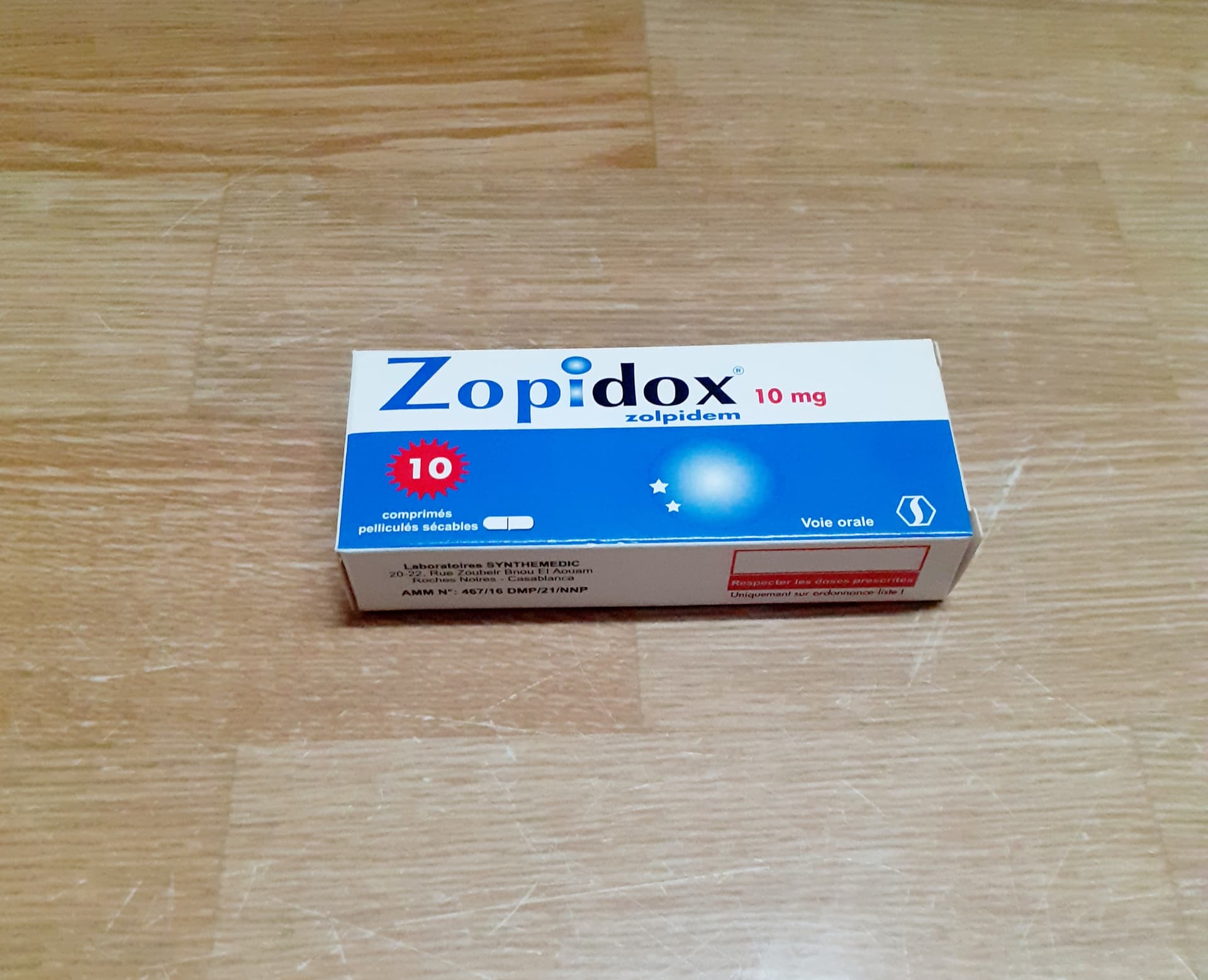 ZOPIDOX 10 MG, Comprimé pelliculé sécable [P] [TAB IV-CV]